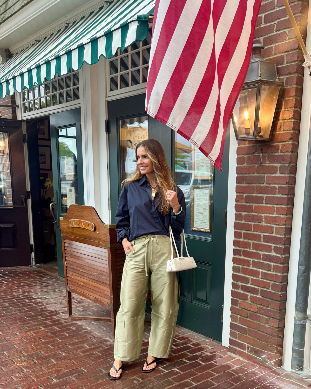 off to dinner in edgartown for beautiful waterfront dining at the @atlanticedgartown 

shop my fav pants of the summer that now come in more colors for fall! 

run tts im wearing a size 1 & flip flops too (that i own in 2 colors) size up they run little small & this gorg button-down with side ties too

#LTKTravel #LTKWorkwear #LTKootd