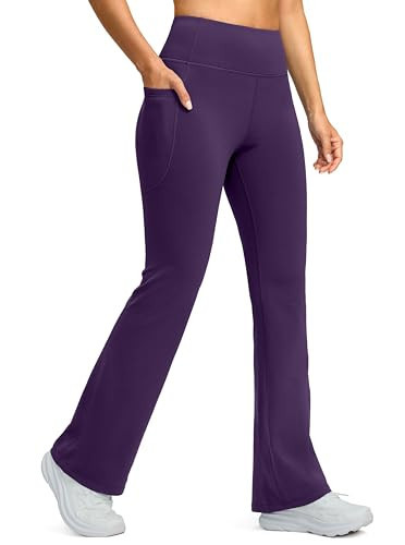 Women's Fleece Lined Pants High Waist Winter Thermal Warm Flare Leggings Hiking Yoga Pants Women with Pockets(Purple,33-S) | Amazon (US)