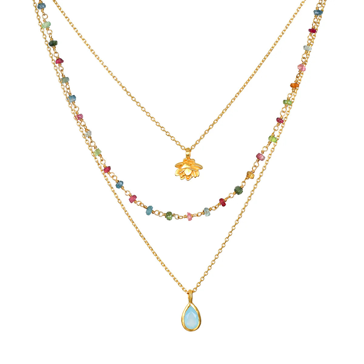 Transformed by Love Tourmaline Agate Lotus Triple Necklace | Satya Jewelry