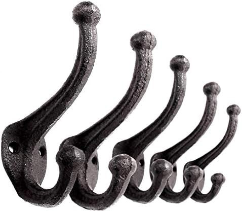 5-Pack Rustic Wall Hooks Heavy Duty. Cast Iron Vintage Inspired Antique Black Hooks for Mudroom, ... | Amazon (US)
