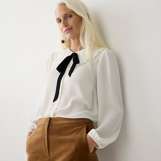 Drapey ruffle-collar button-up shirt | J. Crew US