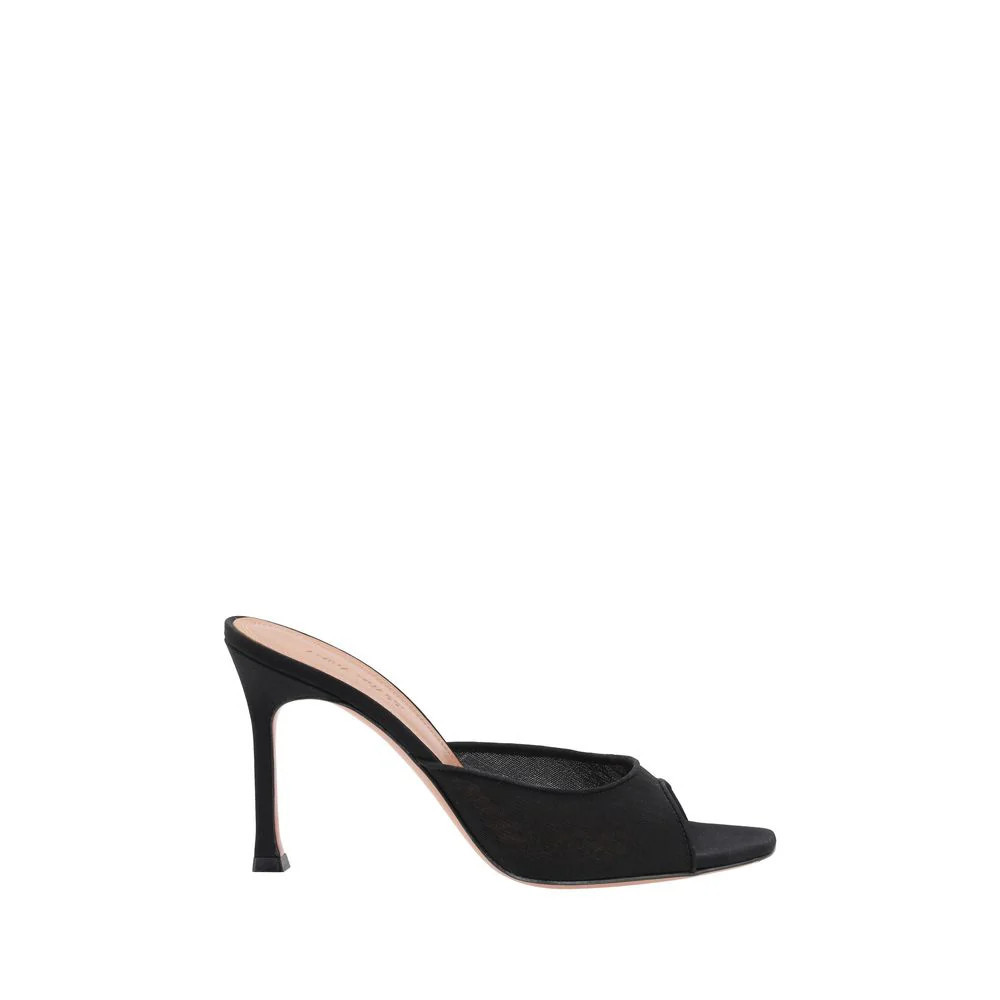 Amina Muaddi Black Nylon Stiletto Heel Sandals | VAZLUXE