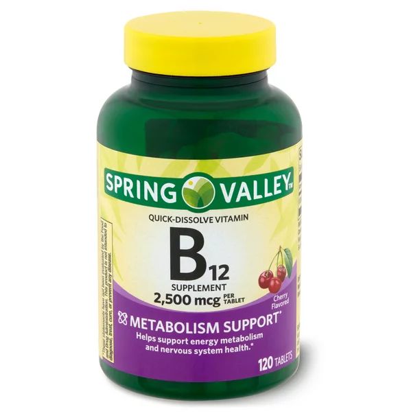 Spring Valley Vitamin B12 Quick-Dissolve Tablets, 2500 mcg, Cherry Flavor, 120 Ct | Walmart (US)