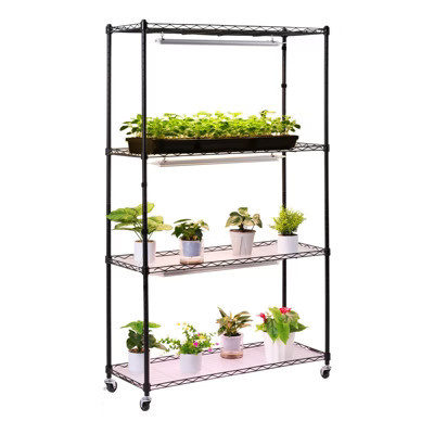 VEVOR Plant Shelf with Grow Light, 4-Tier Indoor Plant Stand, 59in Tall Plants Display Rack with Wheels, 90W 3-Color Full Spectrum Grow Lights,Black | Target