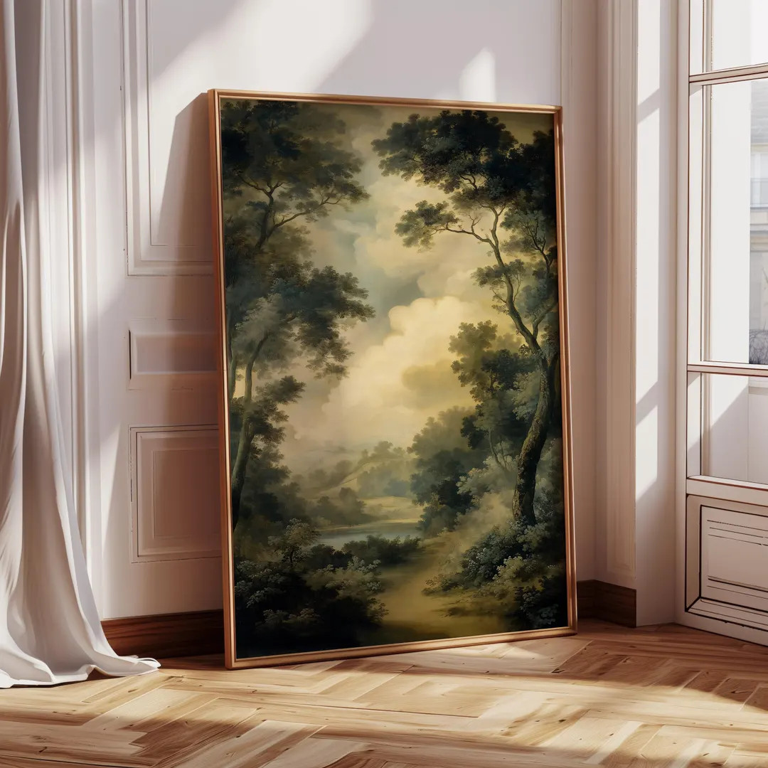 Vintage Forest Landscape Oil Painting Giclee Wall Art Print, Large Wall Art, Antique Moody Mid Ce... | Etsy (US)