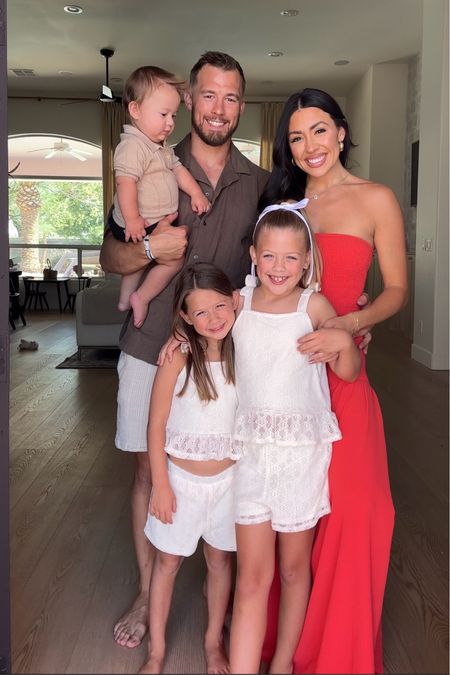 Our weekend outfits! 
My red dress is perfect for a summer event—wearing a size 2 // use code NICKYBBX
Brody is wearing Abercrombie // size large 
The girls are in HM!

Family outfits
Maxi dress 
Girls summer outfits 



#LTKParties #LTKMens #LTKFamily