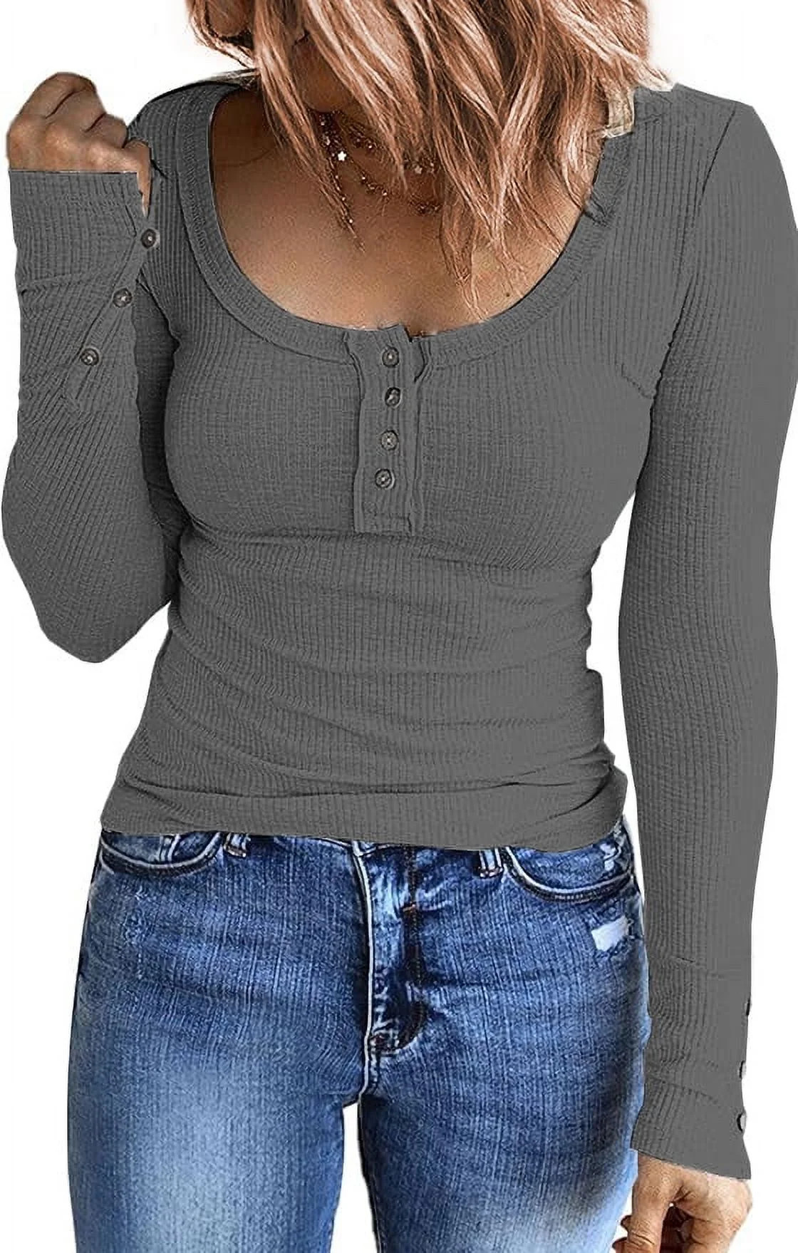 MOSHU Long Sleeve Womens Shirts Casual Henley Tops for Women Fall Button Down Blouses | Walmart (US)