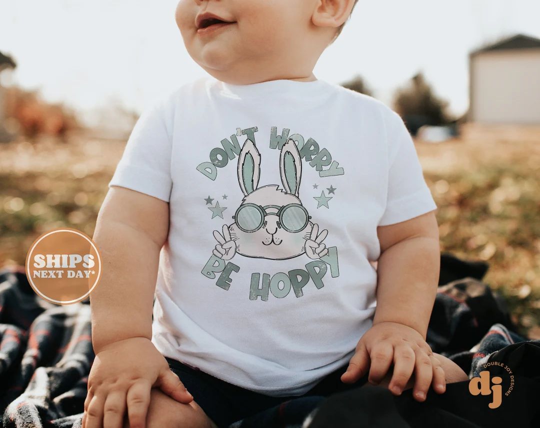 Kids Easter Shirt Don't Worry Be Hoppy Sage Kids Retro Tshirt Easter Retro Natural Infant, Toddle... | Etsy (US)