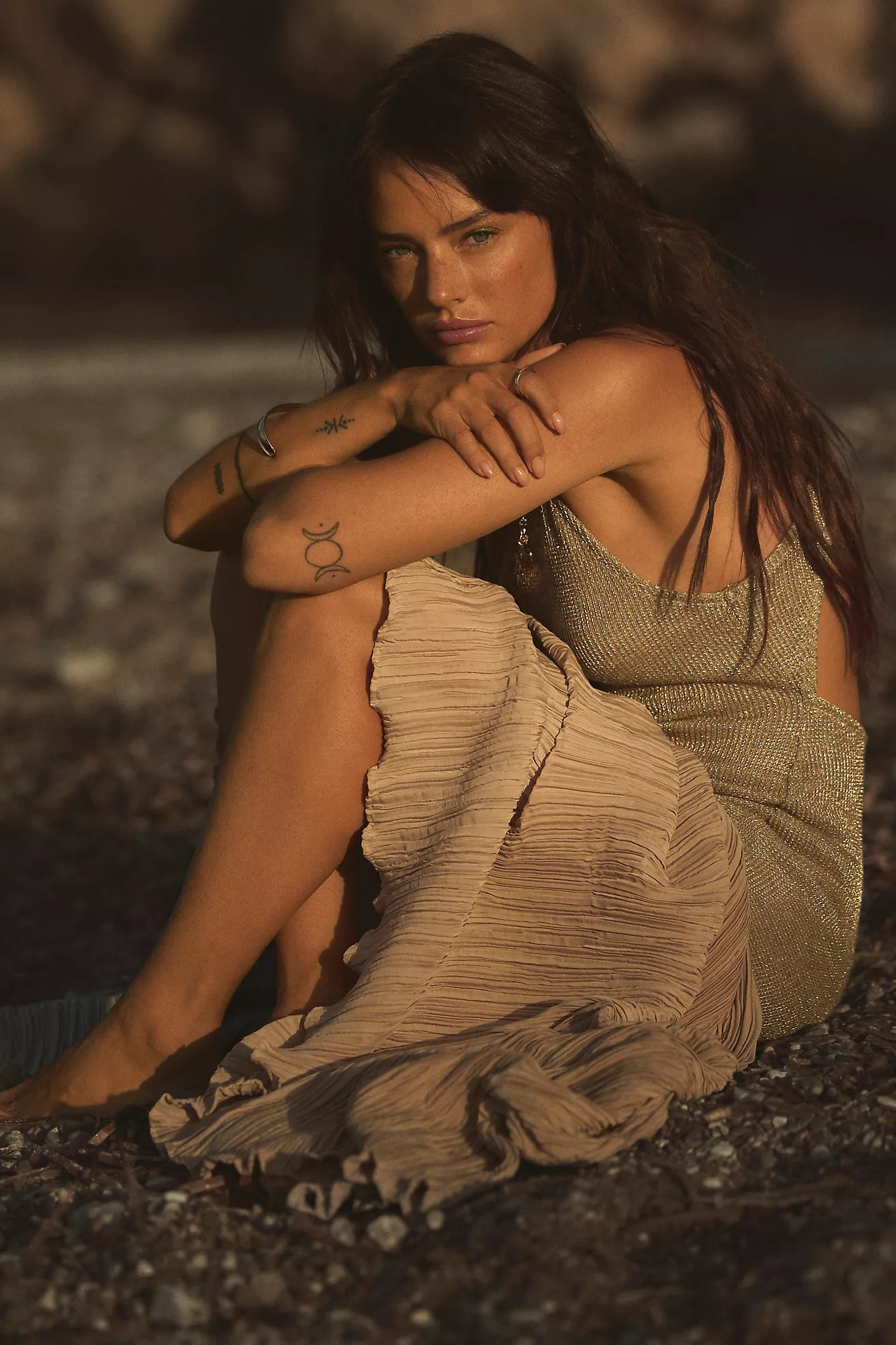 Celandine Metallic-Knit Drop-Waist Maxi Dress | Anthropologie (US)