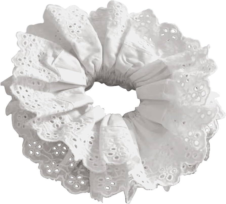 White Satin Scrunchies for Women, Lace Double Layer No Damage Hair Ties, Elastic Ponytail Holders... | Amazon (US)