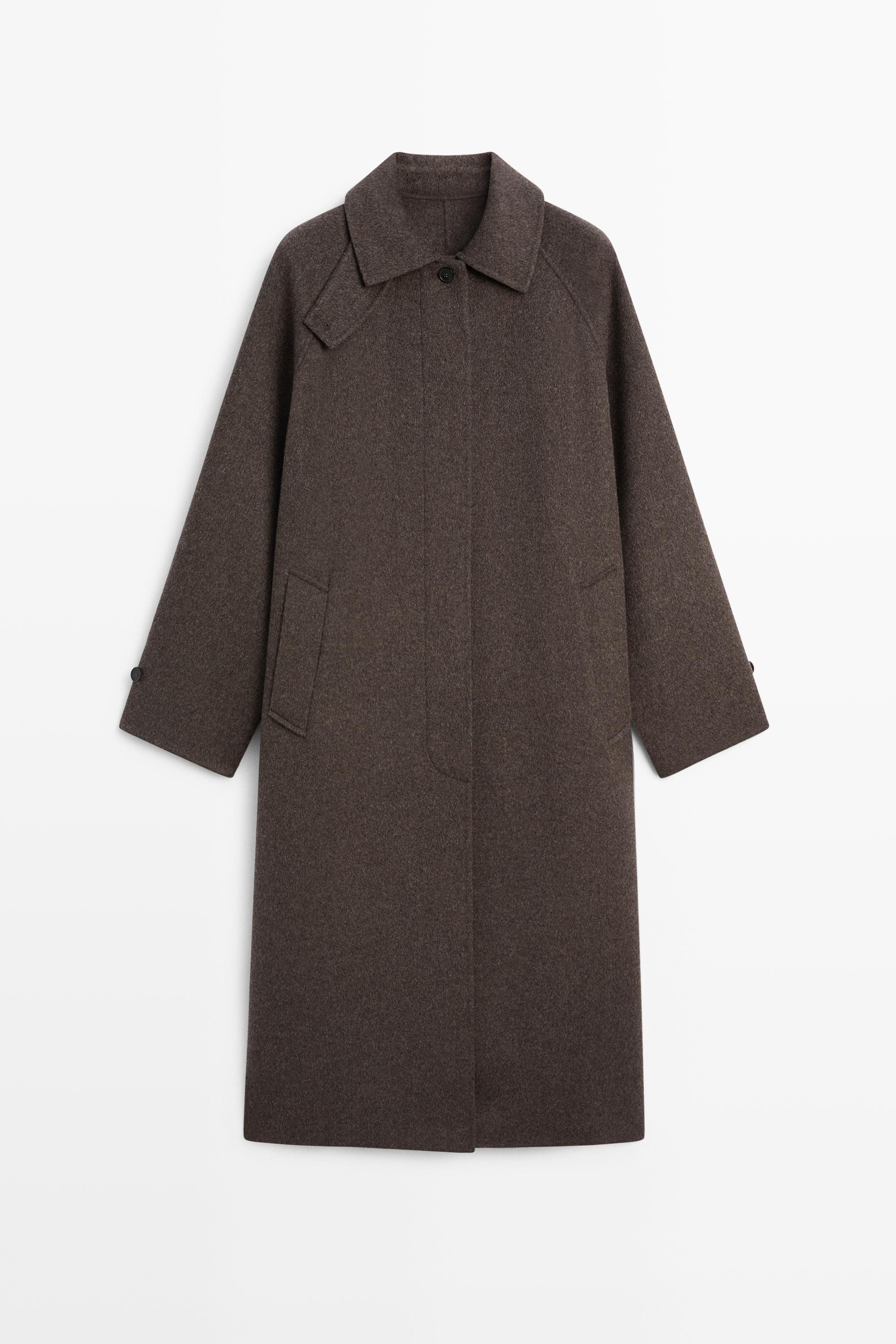 Long melange wool blend coat | Massimo Dutti UK