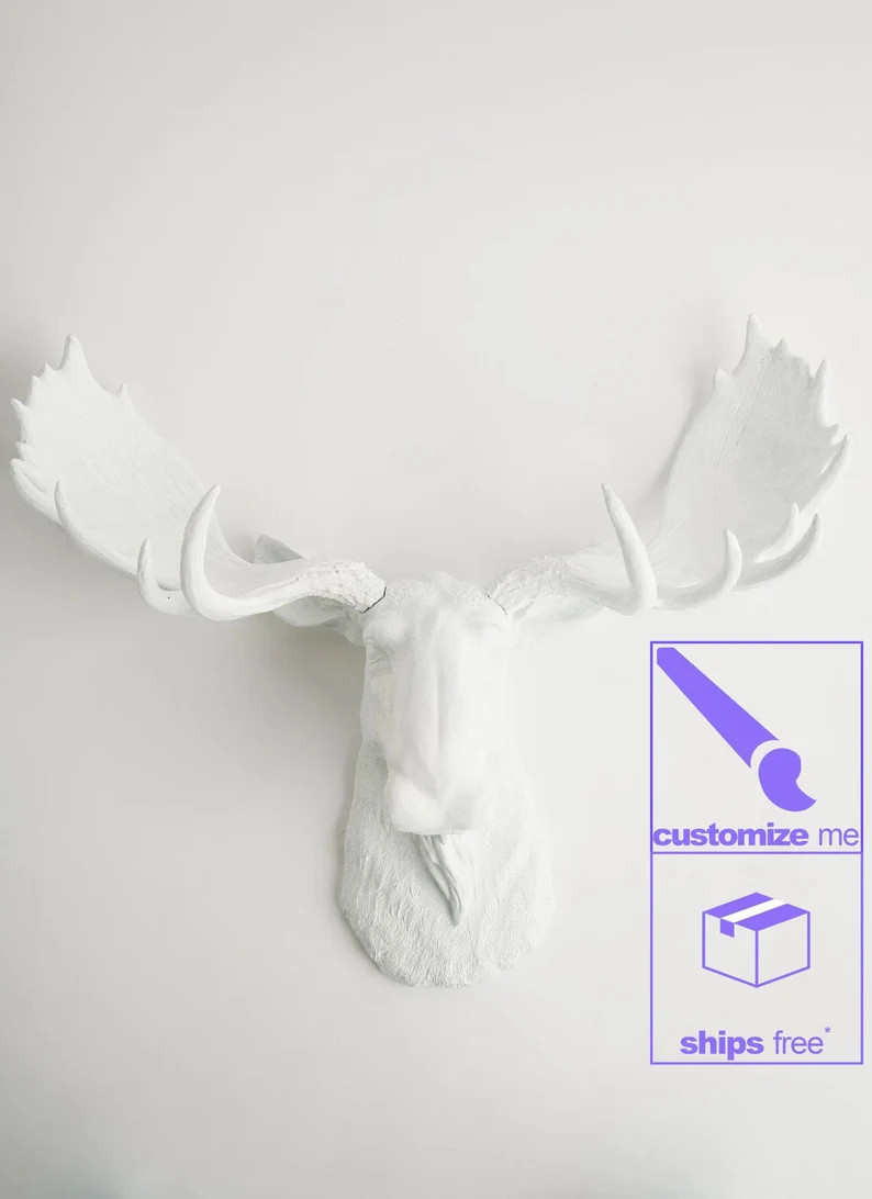 CUSTOMIZE ME Moose Head Wall Mount | by White Faux Taxidermy ®, The Edmonton | Moose Wall Decor ... | Etsy (US)