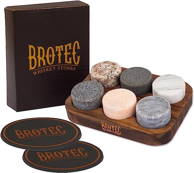 Whiskey Stones Gift Set - 6 Granite Round Beverage Chilling Drinking Stones Whiskey Rocks with 2 ... | Amazon (US)