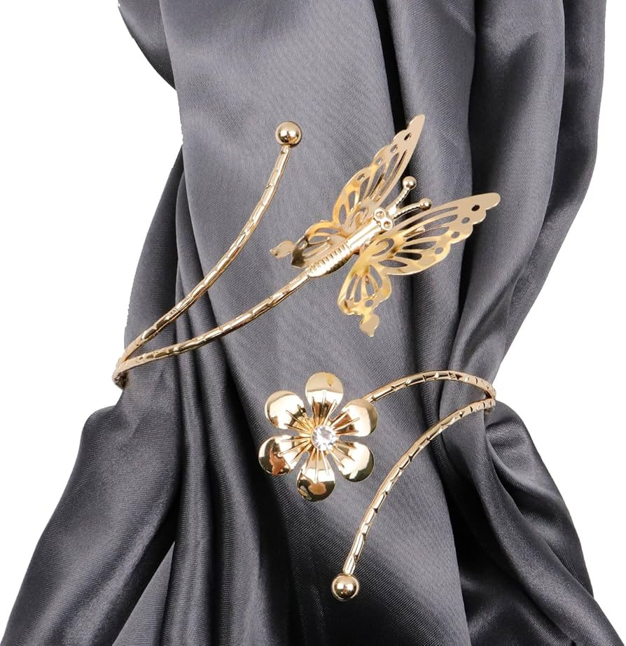 Bitray Decorative Curtain Tiebacks Gold Curtain Holdbacks Flower and Butterfly Design Drape Tie B... | Amazon (US)