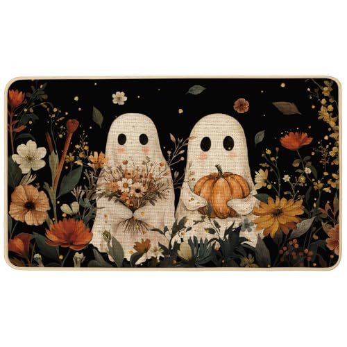 Baccessor Halloween Ghost Doormat 17x29 Inch Indoor Outdoor Outside,Cute Pumpkin Floral Happy Fall Front Welcome Door Mat Non-Slip Rubber Backing Seasonal Kitchen Entrance Floor Decoration | Amazon (US)