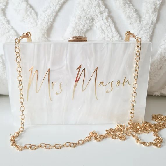 Personalised Bride Pearl Future Mrs Acrylic Clutch Box Bag Hen | Etsy | Etsy (US)