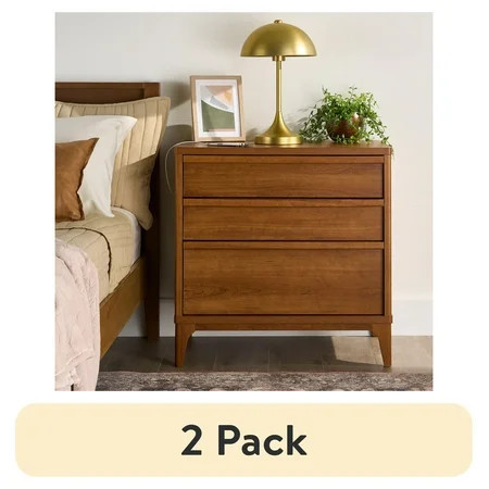 (2 pack) Better Homes & Gardens Greyson 3-Drawer Nightstand with USB, Acorn Finish | Walmart (US)