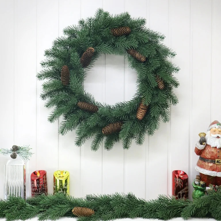 Evergreen and Pinecones Christmas Wreath, Green, 24", by Holiday Time | Walmart (US)