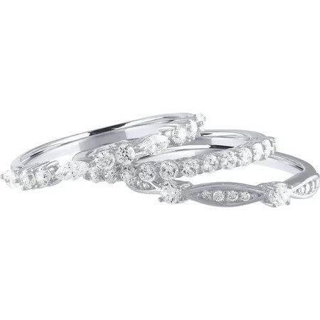 Brilliance Fine Jewelry Simulated Diamond 3 Stackable Bands in Sterling Silver | Walmart (US)