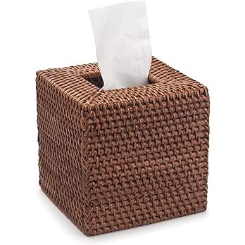 Rattan Tissue Box Cover Natural Woven Facial Napkin Holder Square (Honey Brown, 5.5x5.5x5.9 Inch) | Amazon (US)