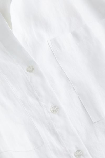 Linen Shirt - Short sleeve - Regular length - White - Ladies | H&M US | H&M (US + CA)