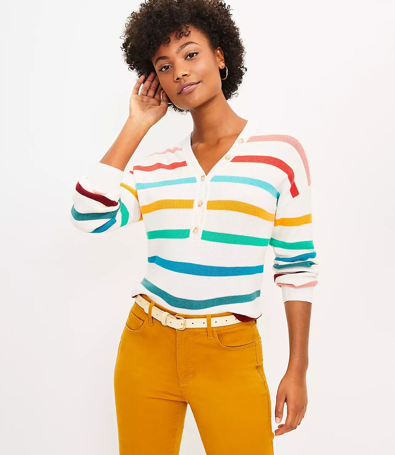 Striped Henley Sweater | LOFT