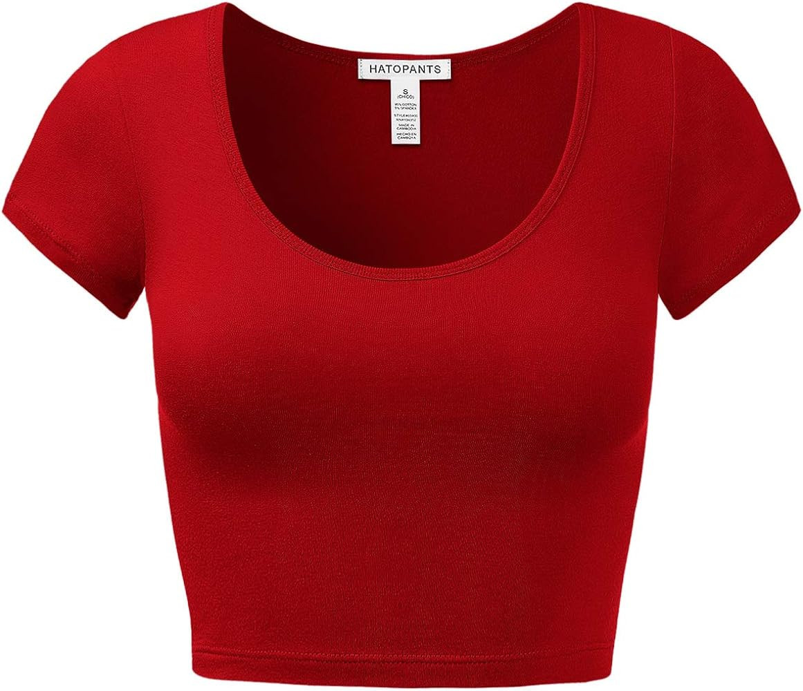 Women's Cotton Basic Scoop Neck Crop Top Short Sleeve Tops | Amazon (US)