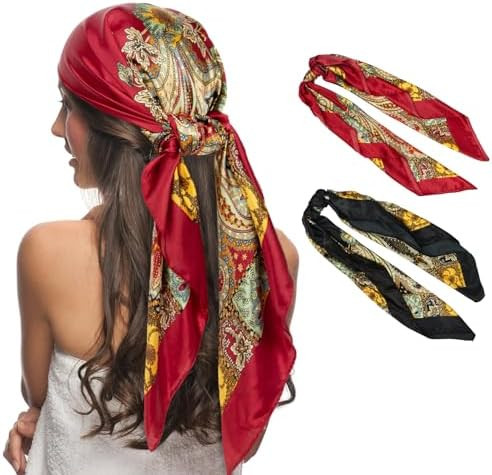 Senker Fashion 35" Head Scarf for Women, Pirate Costume Accessories Silk Red Bandana for Hair Wra... | Amazon (US)