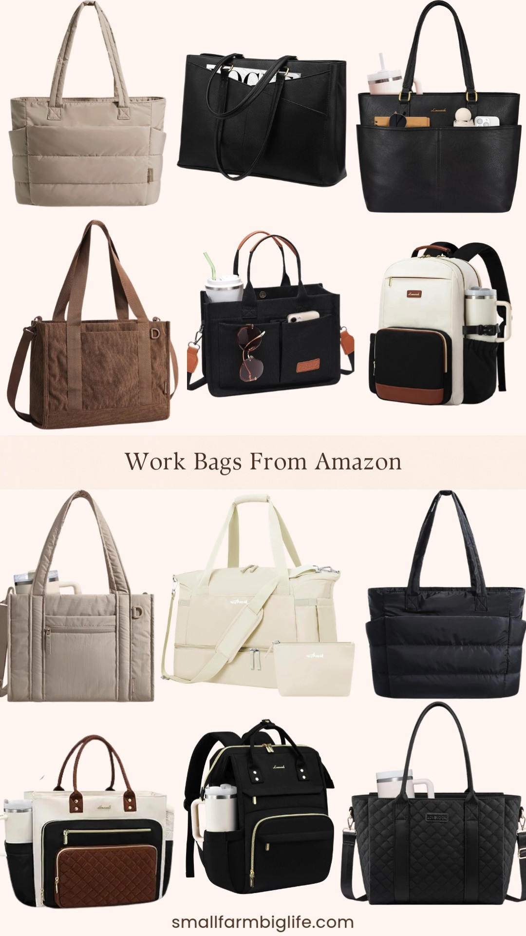 The perfect work bag makes such a difference and Amazon has so many great options right now at prices that will not break the budget! From quilted totes and laptop backpacks with giant tumbler holders to professional briefcase styles, corduroy totes, lightweight puffy bags, and vintage leather work totes with cup holders built right in, there is a perfect bag for every kind of work day and every personal style. Functional, stylish, and so affordable. Linking all my favorites below! 

 #LTKOver40 #LTKWorkwear #LTKTravel