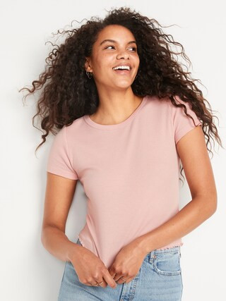 Short-Sleeve Cropped Lettuce-Edge Waffle-Knit T-Shirt for Women | Old Navy (CA)