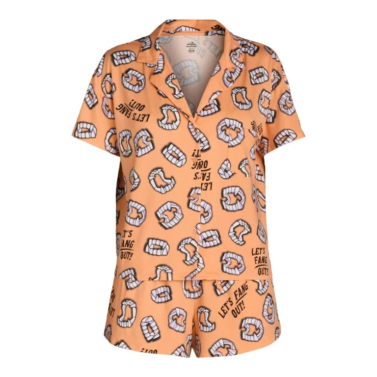 Halloween Women’s Fang Print Shorty Pajama Set, 2-Piece, Sizes XS-3X | Walmart (US)