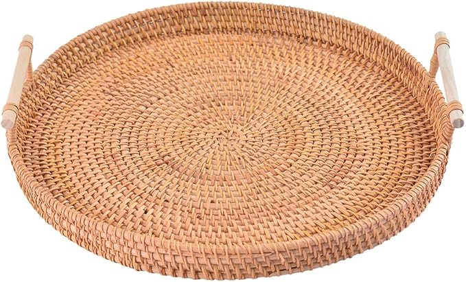 Handcraft Rattan Woven Round Serving Tray for Bread Fruit Snack Platter Storage Basket(Medium, 11... | Amazon (US)