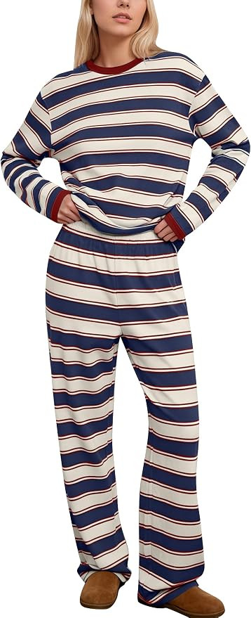 Women Striped Oversized T-Shirt Matching Trousers Set | Amazon (US)