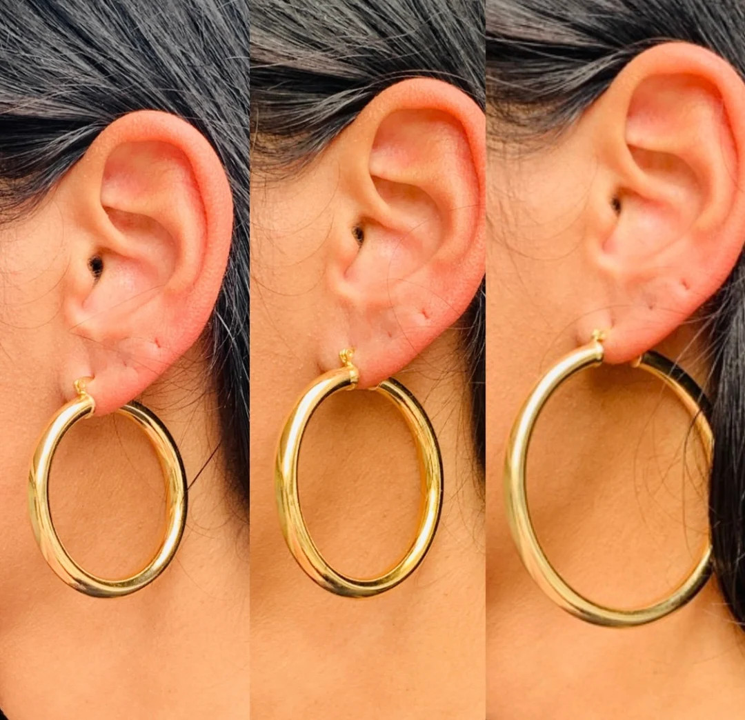 18K Large Gold Filled Hoop Earrings, Chunky Hoop Earrings, Big Gold Hoop Earrings, Hoop Earring, ... | Etsy (US)