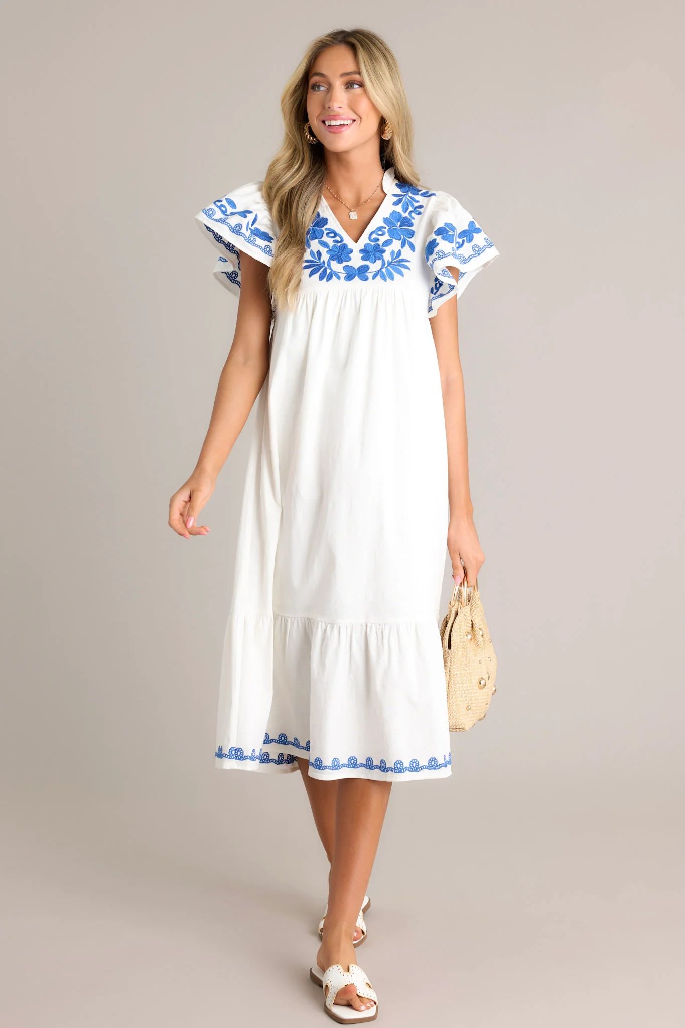 Harmonic Bliss Ivory Embroidered Midi Dress | Red Dress