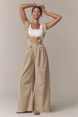 By Anthropologie Ruffle-Strap Washed Chino Overalls | Anthropologie (US)