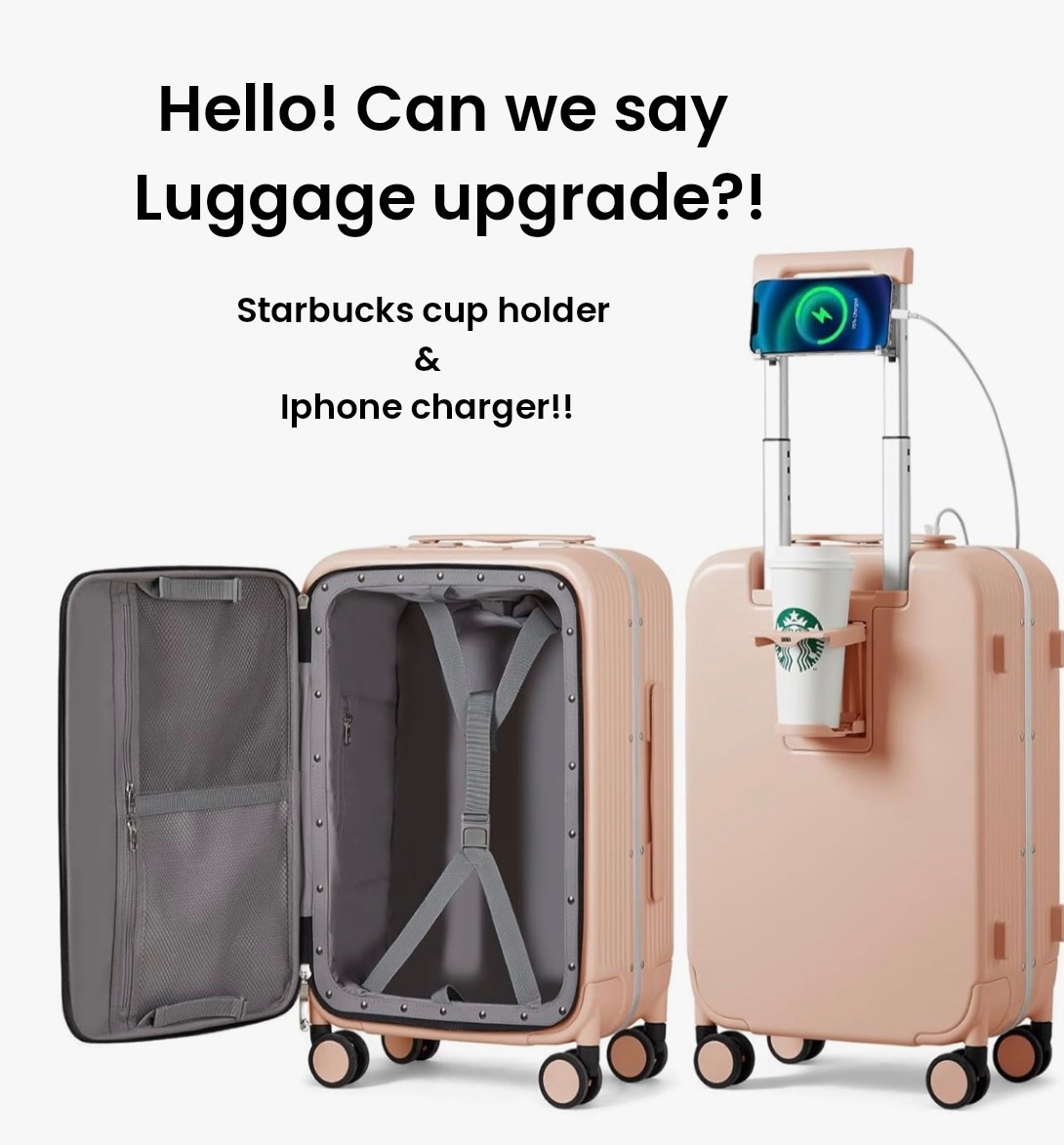 mixi Carry On Luggage with Cup Phone Holder and Charger Hard Shell Suitcases with Spinner Wheels,20 Inch Light Pink!! 
Hello pretty and functional luggage  

#LTKTravel #LTKPetite