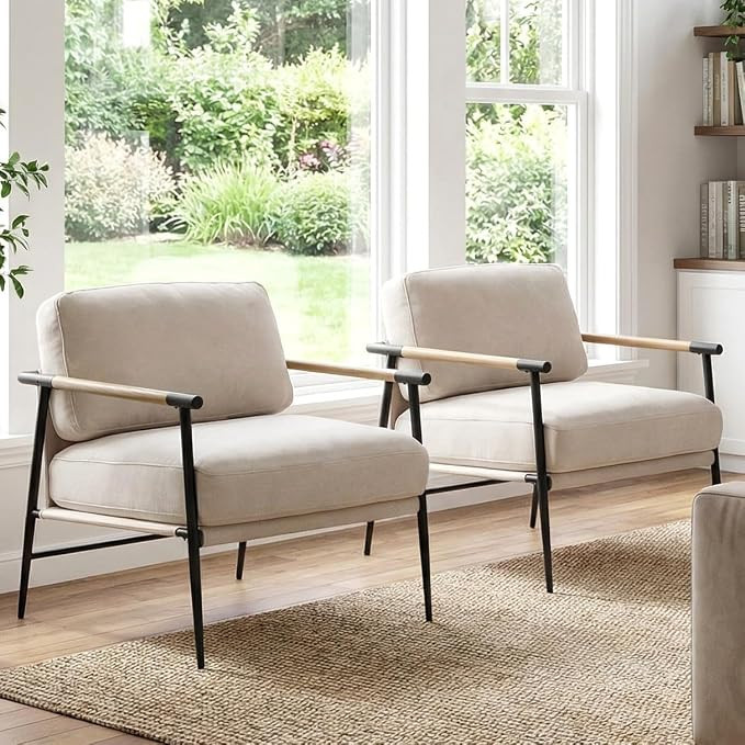 Mid Century Chenille Accent Chairs Set of 2, Ultra Soft Living Room Chairs with Metal Legs Modern... | Amazon (US)