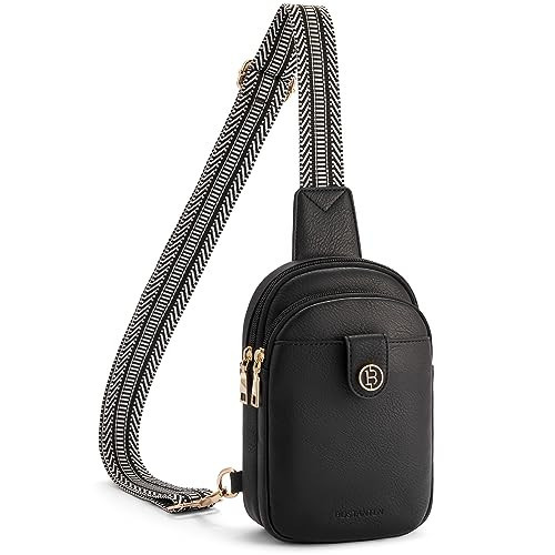 BOSTANTEN Small Sling Bag Crossbody Bags for Women Trendy Crossbody Purse Leather Chest Bag, Deep Black | Amazon (US)