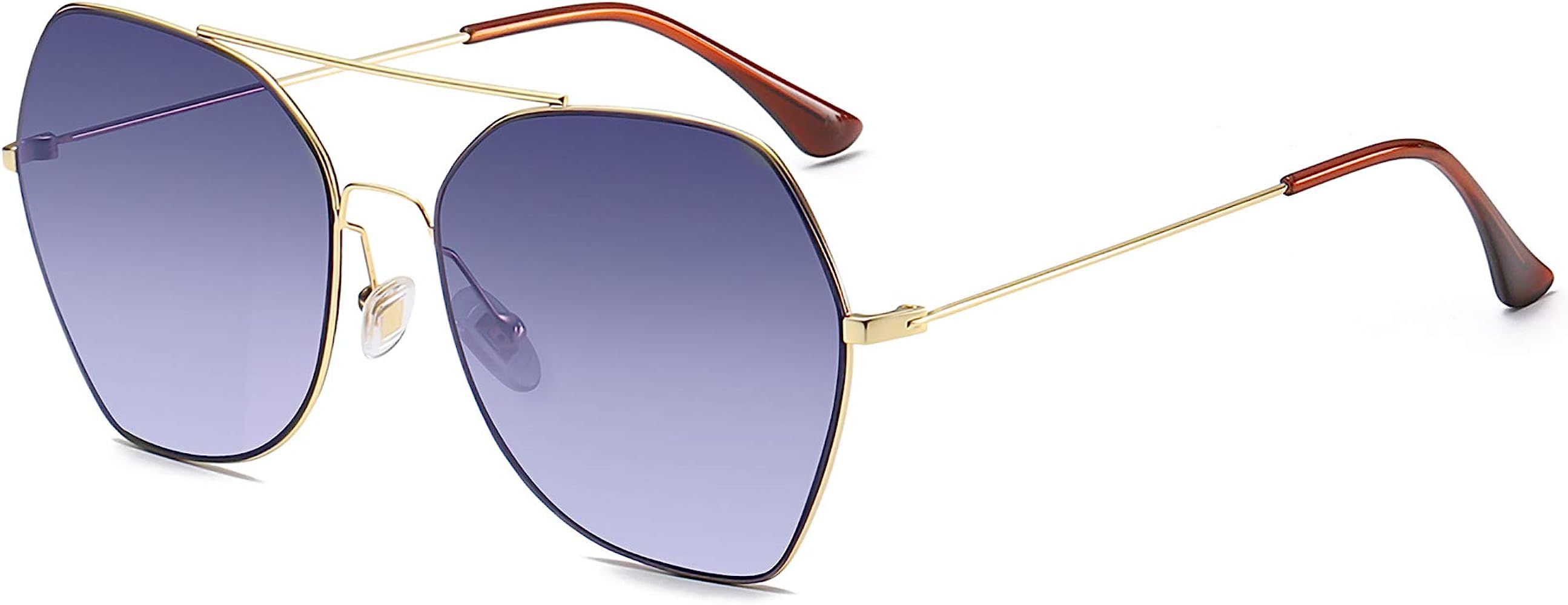 SOJOS Women's Sunglasses, Large Hexagonal Ultra Light, LUMIN SJ1124 with Gold Frame/Gradient Purple  | Amazon (US)