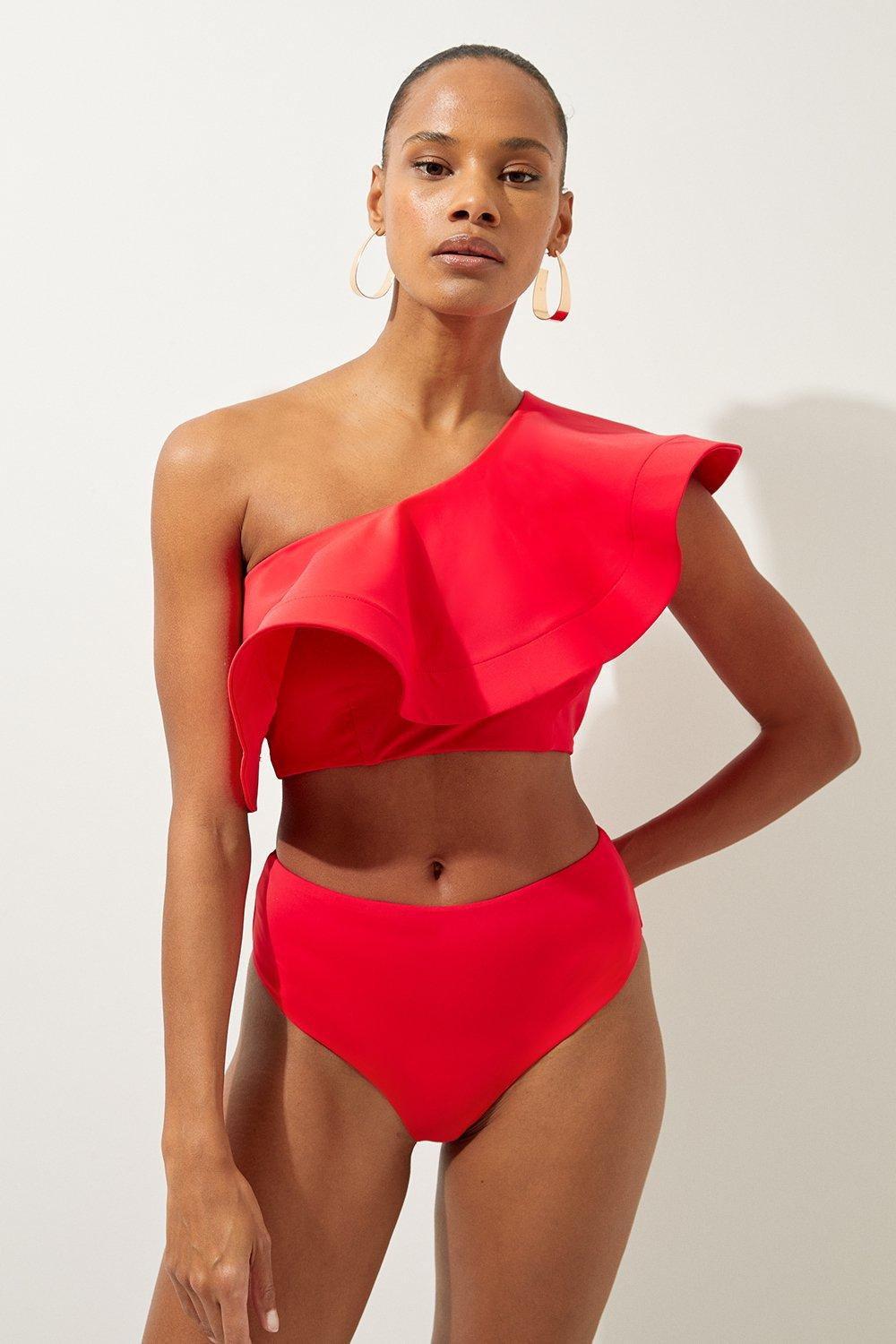 Drama Ruffle One Shoulder Bikini Top | Karen Millen US
