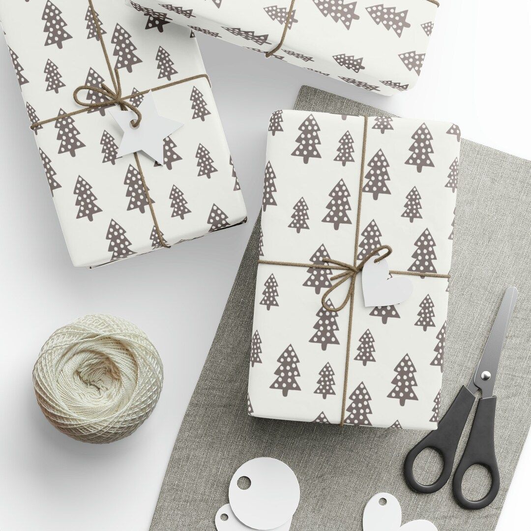 Neutral Christmas Wrapping Paper Farmhouse Christmas Simple - Etsy | Etsy (US)