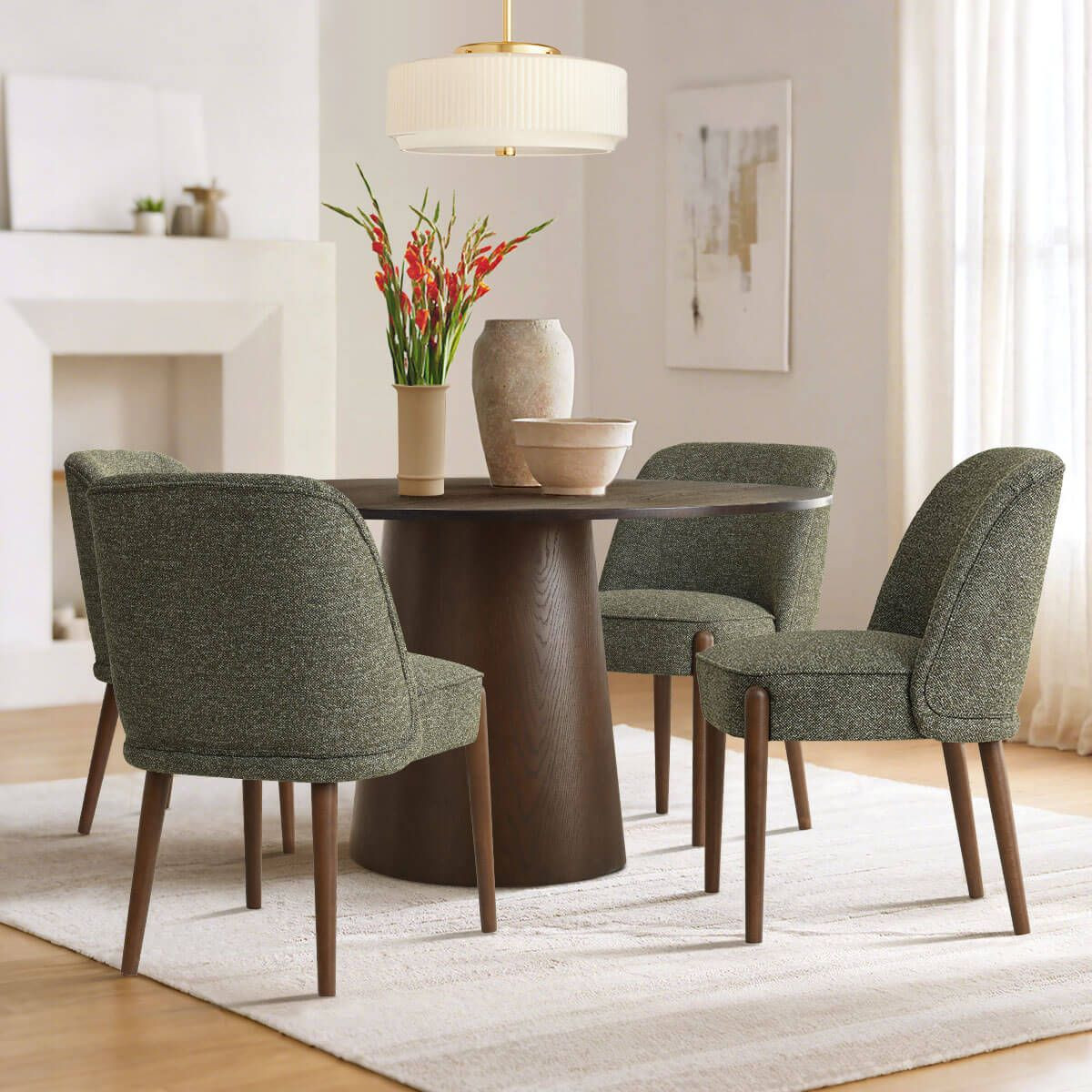 Modern Curved-Back Green Upholstered Dining Chairs Set of 4, Comfortable Dining Room Chairs with ... | Target