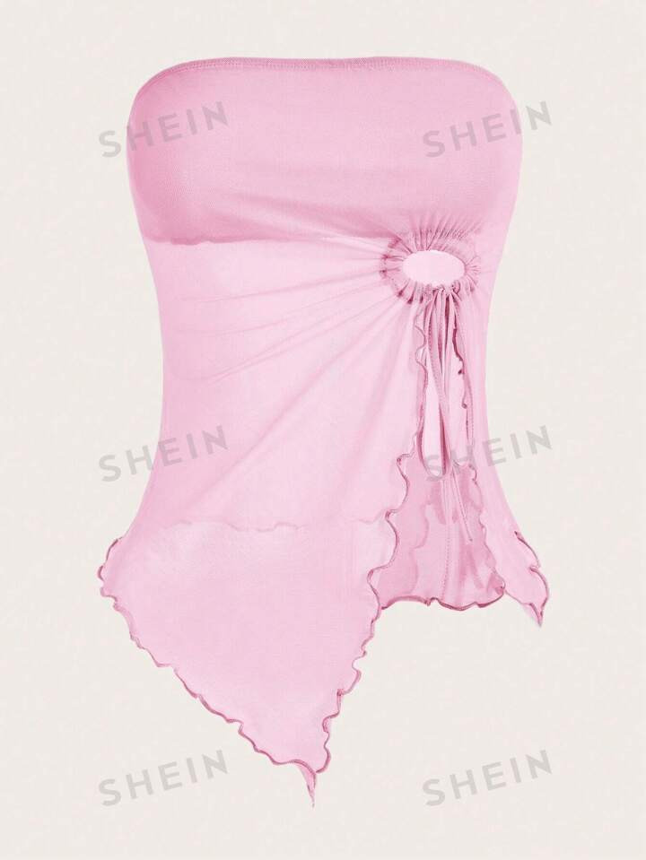 SHEIN ICON Drawstring Side Asymmetrical Hem Tube Asymmetrical Top4.86(1000+) | SHEIN