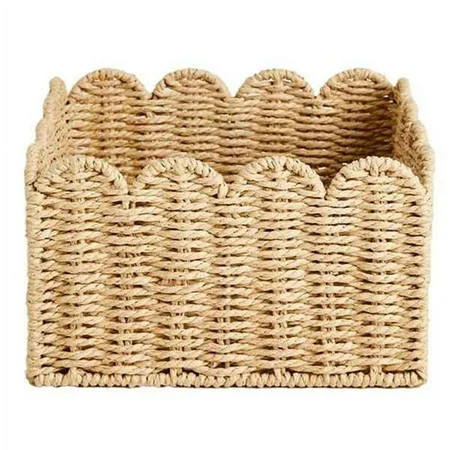 Scalloped Edge Basket, Wicker Storage Baskets,Handwoven Organizing Baskets for Shelves, Paper Rope Design | Walmart (US)