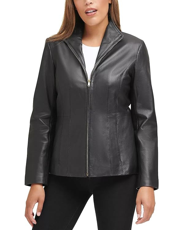 Cole Haan womens Fully Lined Wing Collar Leather Coat | Amazon (US)