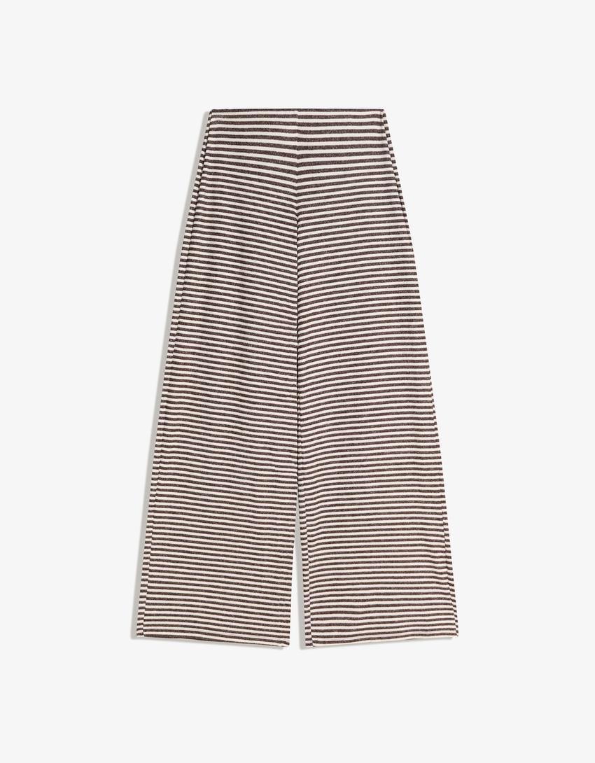 Hose mit weitem Bein, Strick und Streifen - Hosen - Damen | Bershka DE