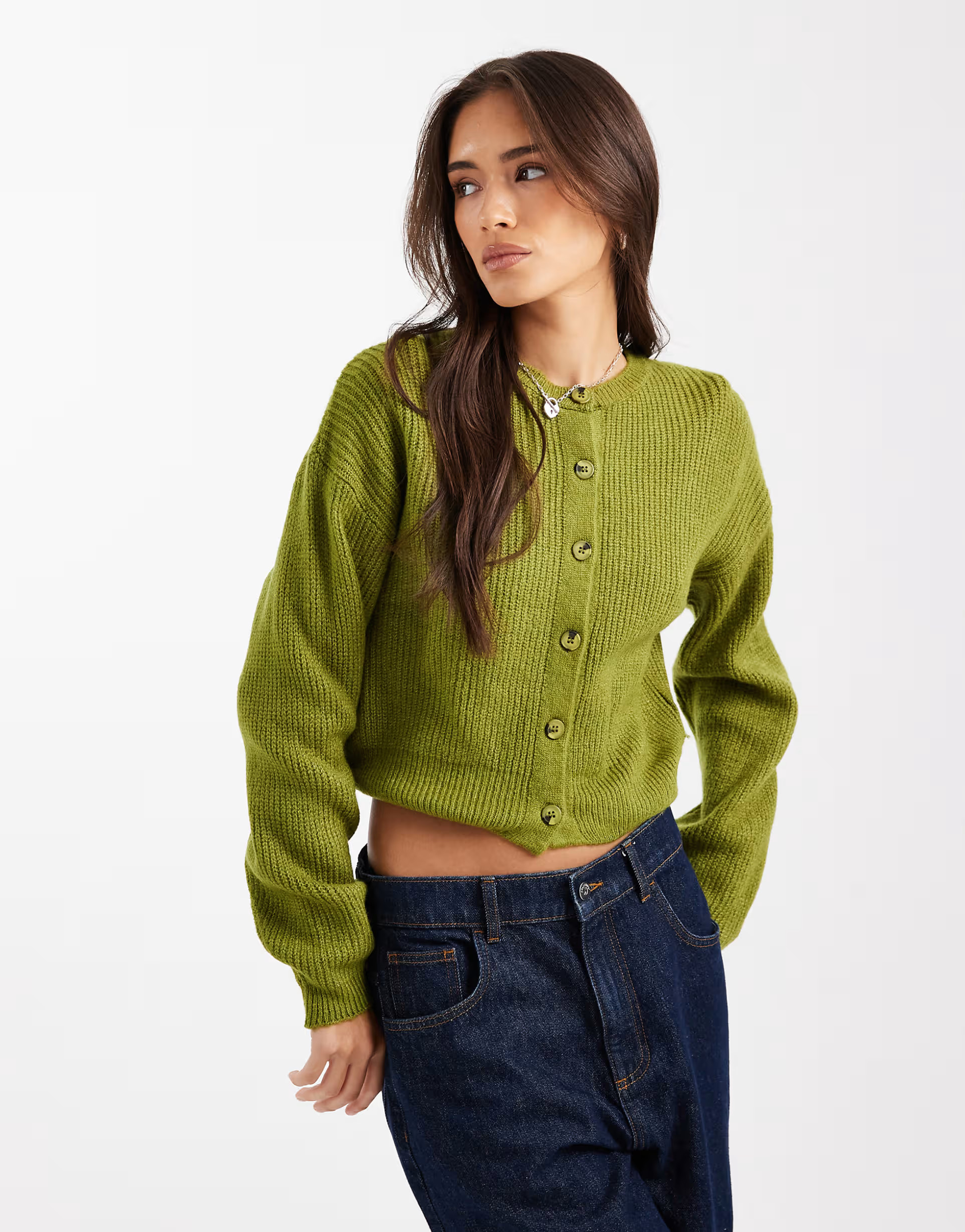 ASOS DESIGN knitted cardigan with cocoon sleeve in olive | ASOS (Global)