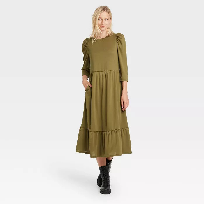 Women's Raglan Long Sleeve High Low Dress - Who What Wear™ Green XS | Target