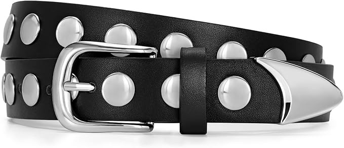 JASGOOD Women Fashion Leather Belt Punk Studded Belt for Jeans Pants Dresses | Amazon (US)